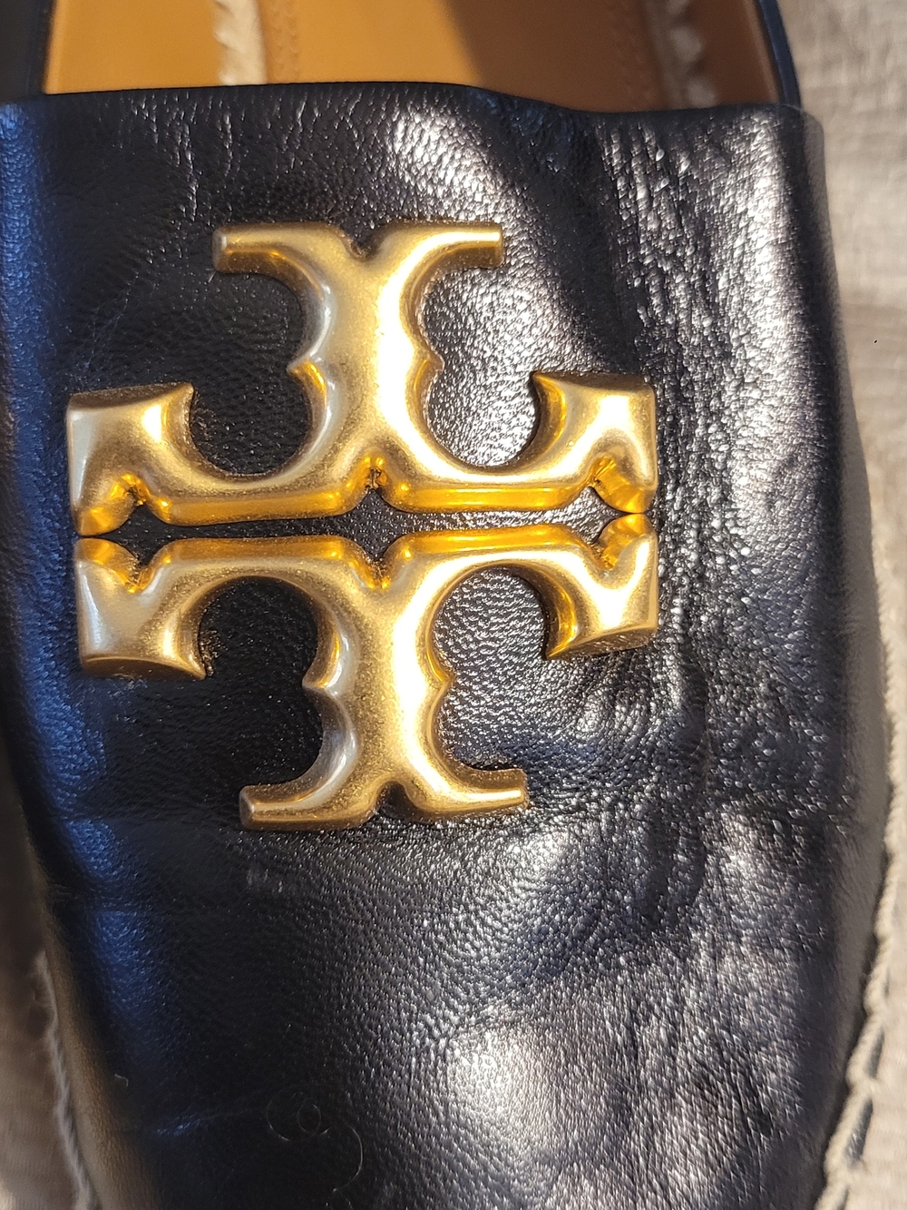 Tory Burch Black Leather Espadrille Flats with Gold Logo - Picture 12 of 13